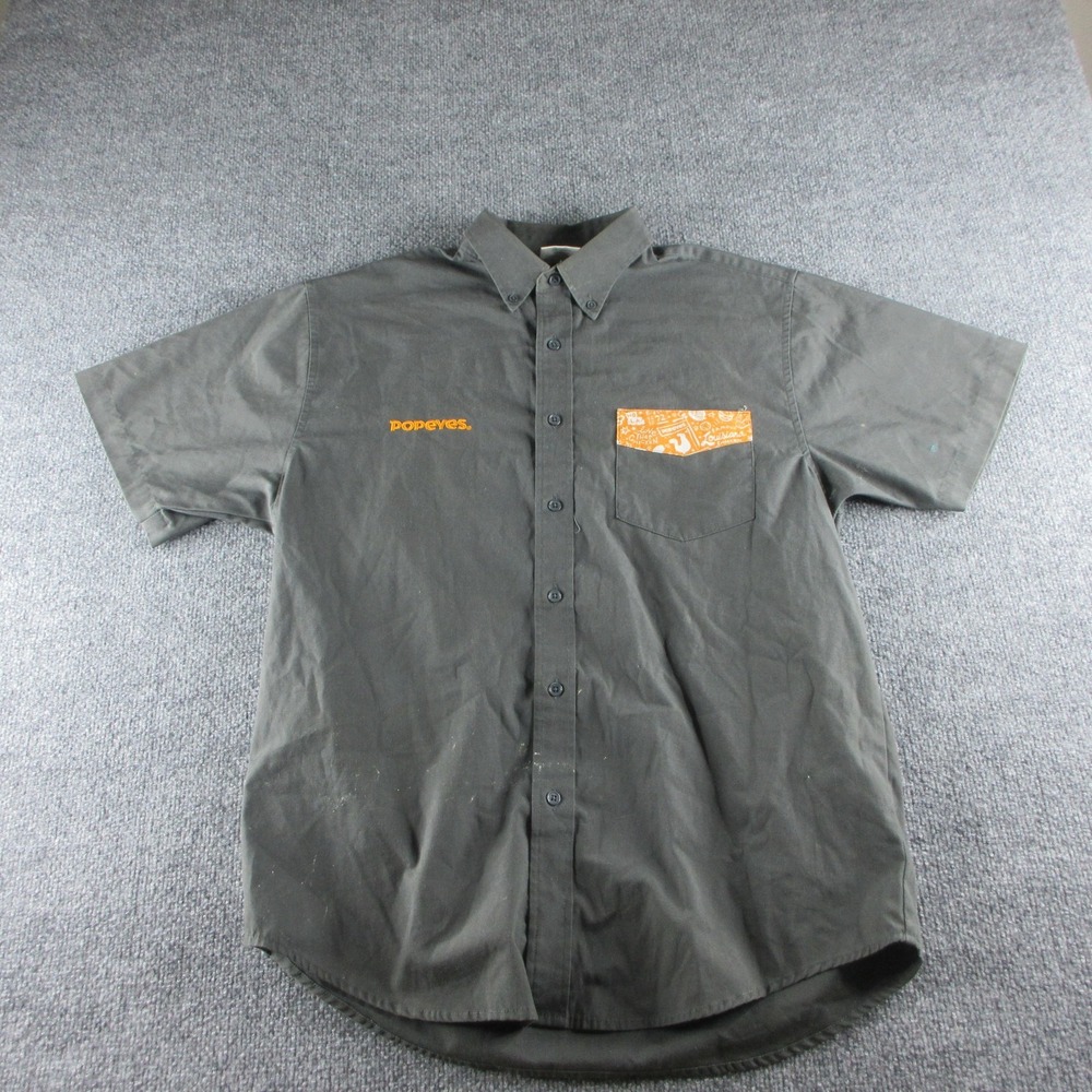 Popeyes Shirt Mens M Gray Short Sleeve Button Up Employee Workwear Uniform